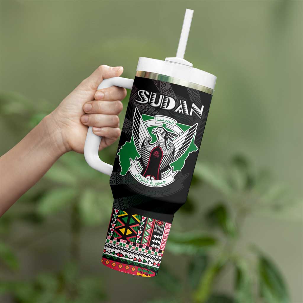 Sudan Roots Tumbler With Handle African Map in Fingerprint and Tribal Colors