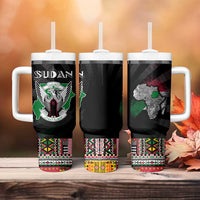 Sudan Roots Tumbler With Handle African Map in Fingerprint and Tribal Colors