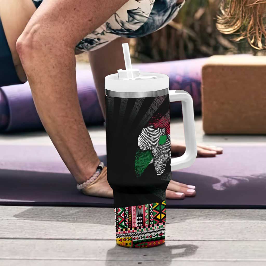 Sudan Roots Tumbler With Handle African Map in Fingerprint and Tribal Colors
