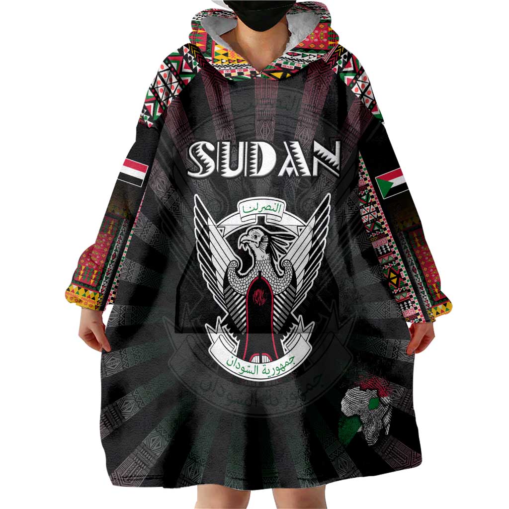 Personalized Sudan Roots Wearable Blanket Hoodie African Map in Fingerprint and Tribal Colors