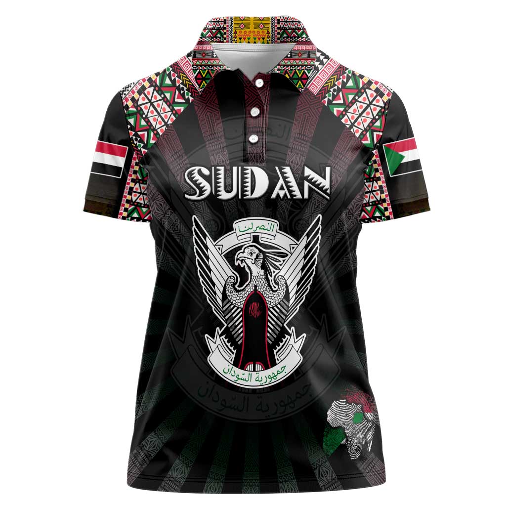 Personalized Sudan Roots Women Polo Shirt African Map in Fingerprint and Tribal Colors