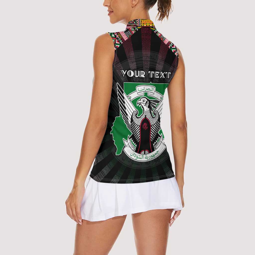 Personalized Sudan Roots Women Sleeveless Polo Shirt African Map in Fingerprint and Tribal Colors