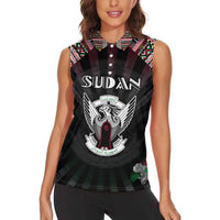 Personalized Sudan Roots Women Sleeveless Polo Shirt African Map in Fingerprint and Tribal Colors