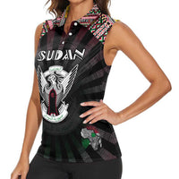 Personalized Sudan Roots Women Sleeveless Polo Shirt African Map in Fingerprint and Tribal Colors