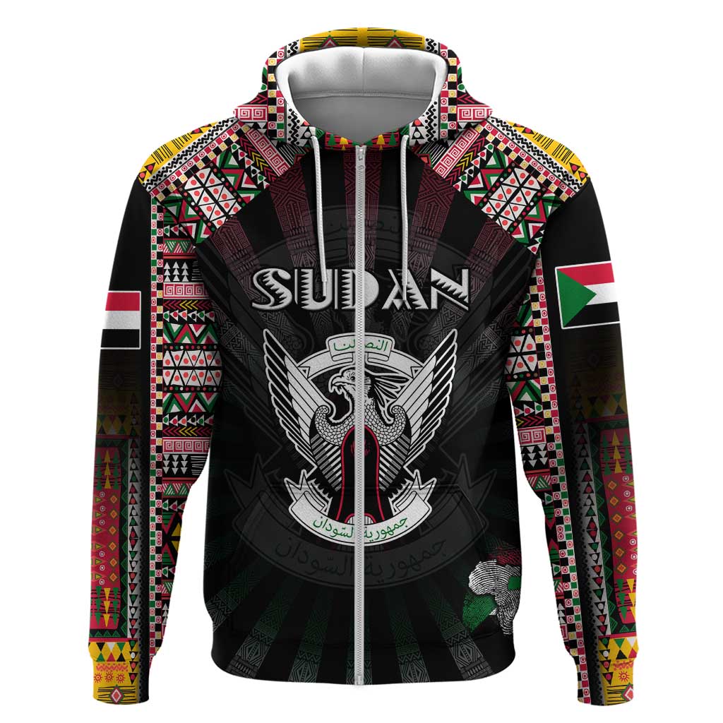 Personalized Sudan Roots Zip Hoodie African Map in Fingerprint and Tribal Colors