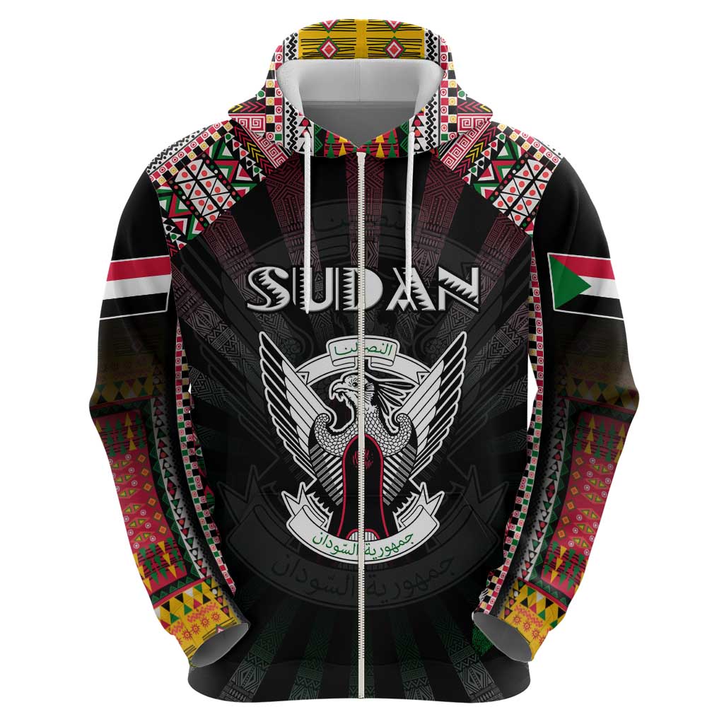 Personalized Sudan Roots Zip Hoodie African Map in Fingerprint and Tribal Colors