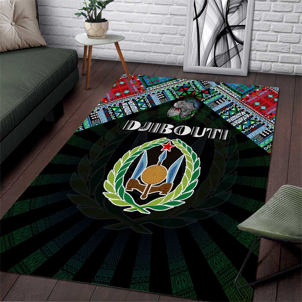 Djibouti Roots Area Rug African Map in Fingerprint and Tribal Colors