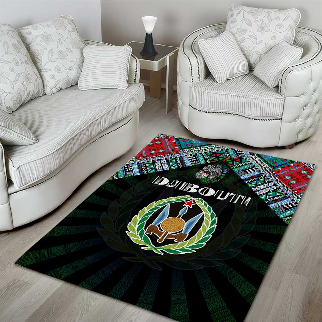 Djibouti Roots Area Rug African Map in Fingerprint and Tribal Colors