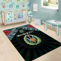 Djibouti Roots Area Rug African Map in Fingerprint and Tribal Colors