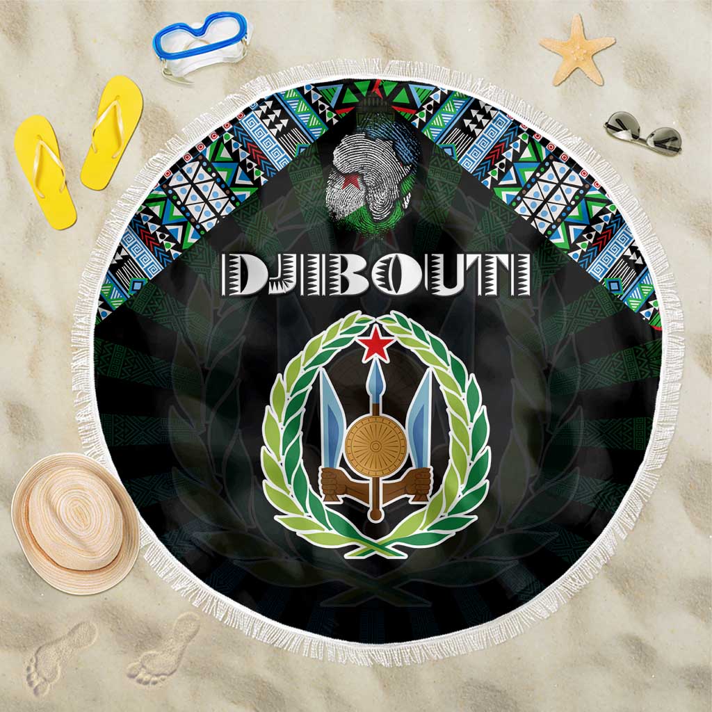 Djibouti Roots Beach Blanket African Map in Fingerprint and Tribal Colors