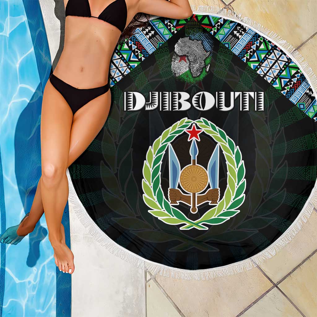 Djibouti Roots Beach Blanket African Map in Fingerprint and Tribal Colors