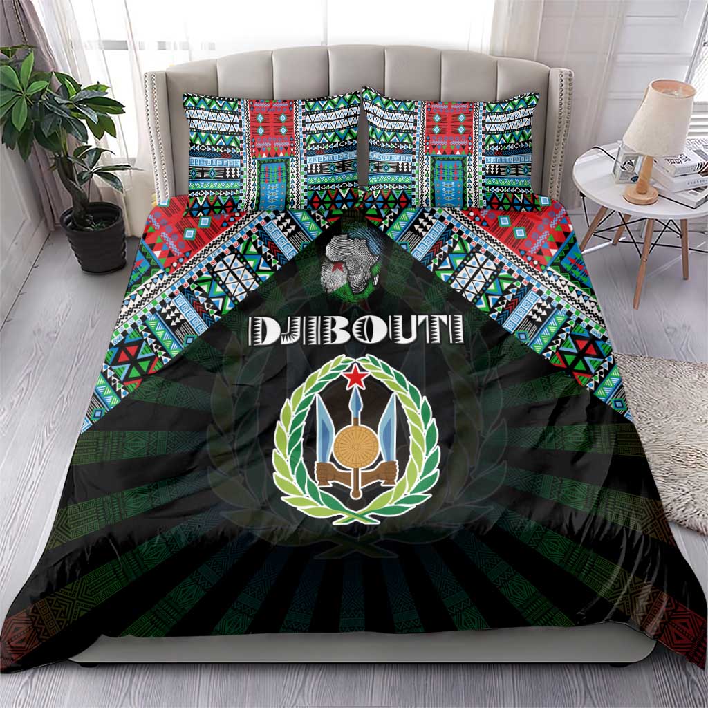 Djibouti Roots Bedding Set African Map in Fingerprint and Tribal Colors