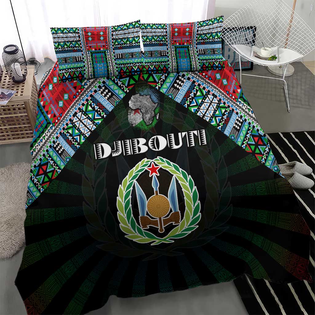 Djibouti Roots Bedding Set African Map in Fingerprint and Tribal Colors