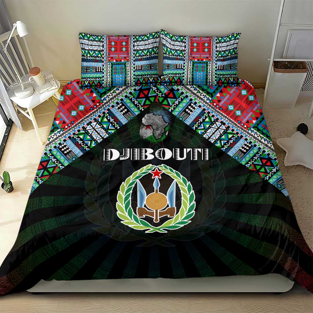 Djibouti Roots Bedding Set African Map in Fingerprint and Tribal Colors