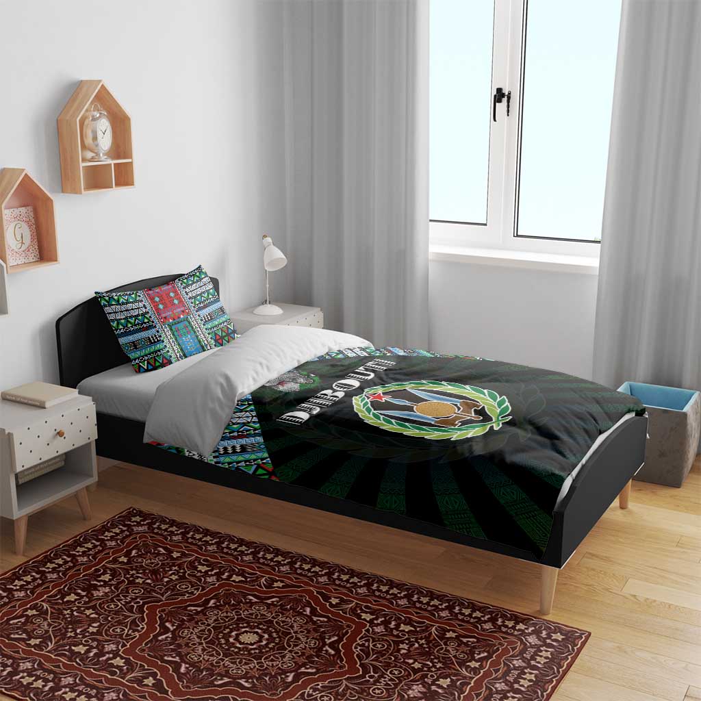 Djibouti Roots Bedding Set African Map in Fingerprint and Tribal Colors