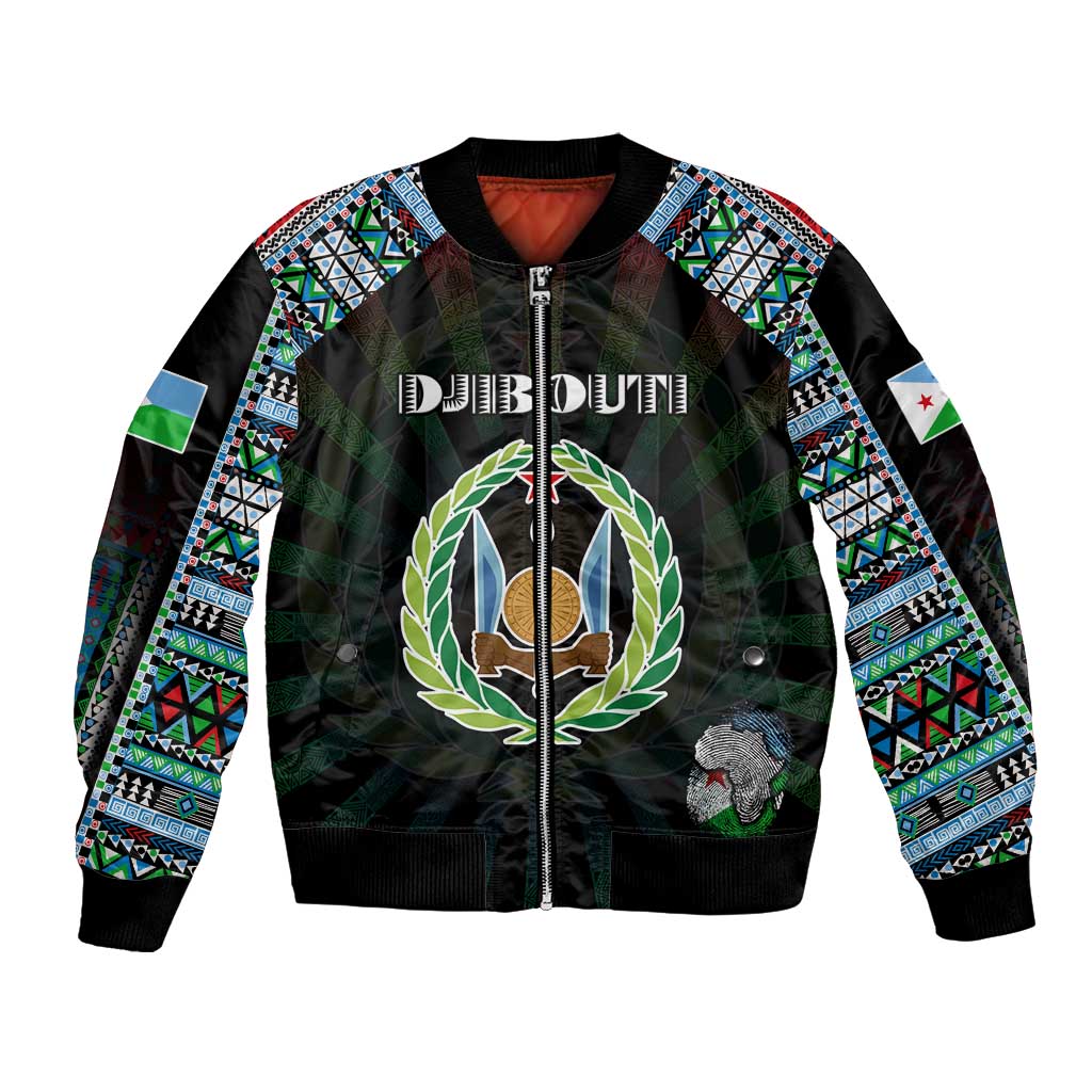 Personalized Djibouti Roots Bomber Jacket African Map in Fingerprint and Tribal Colors