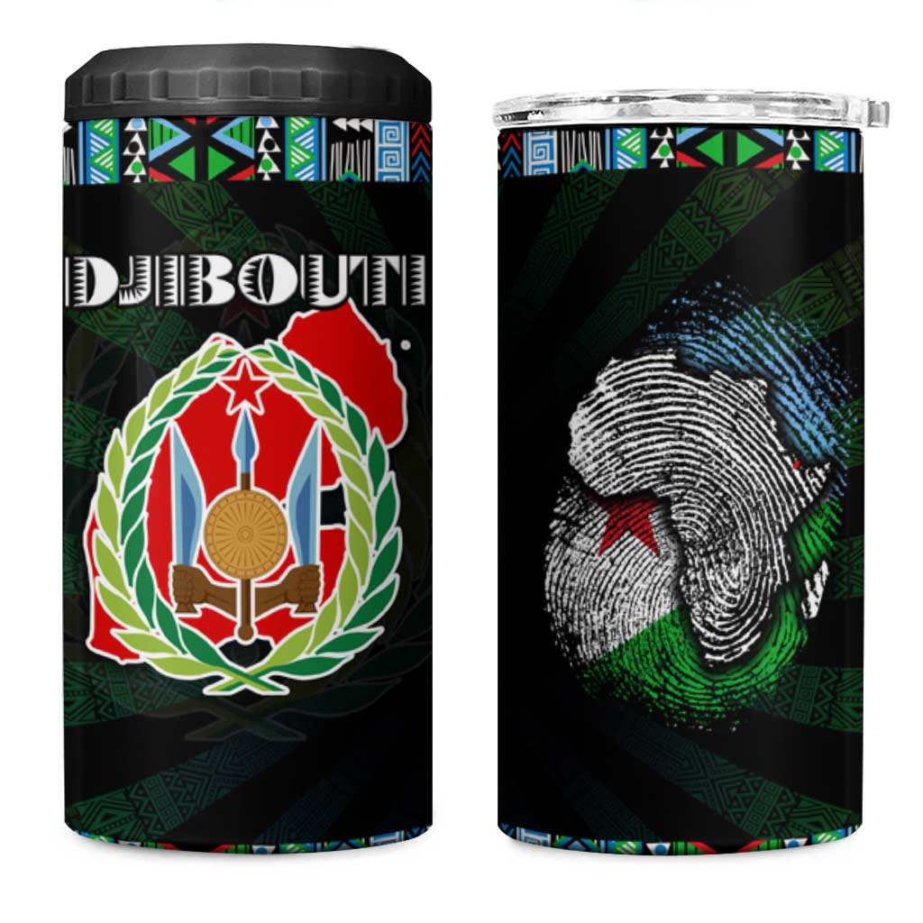 Djibouti Roots 4 in 1 Can Cooler Tumbler African Map in Fingerprint and Tribal Colors