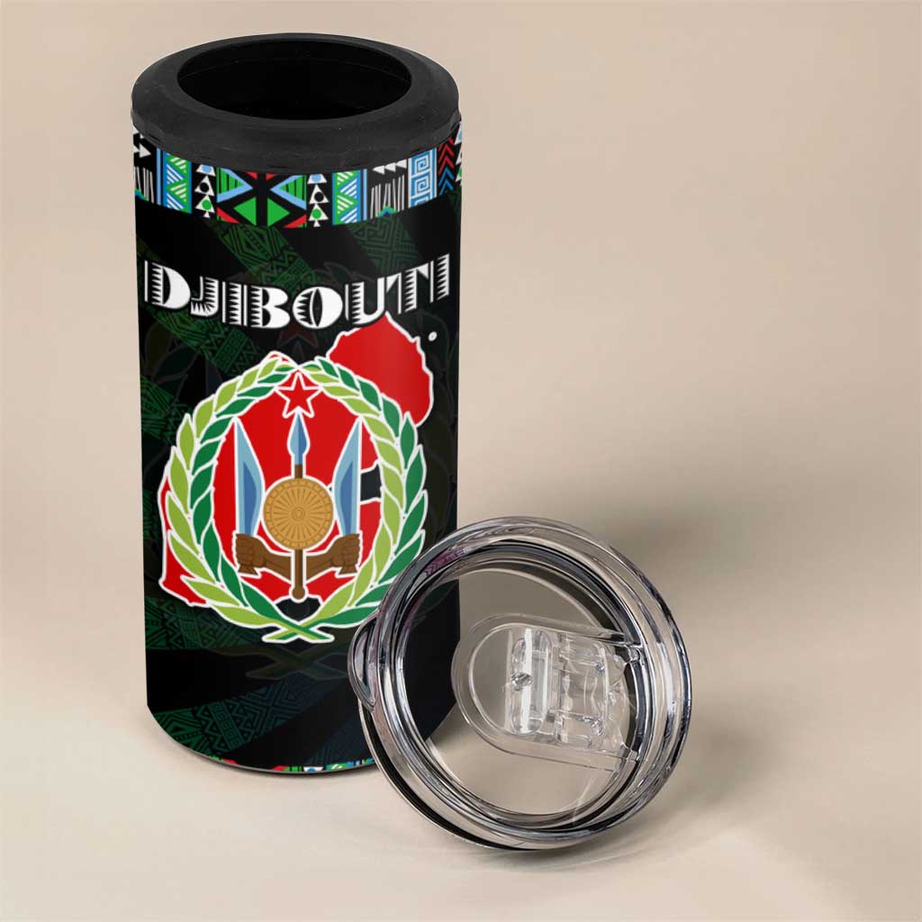 Djibouti Roots 4 in 1 Can Cooler Tumbler African Map in Fingerprint and Tribal Colors
