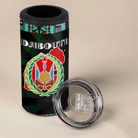 Djibouti Roots 4 in 1 Can Cooler Tumbler African Map in Fingerprint and Tribal Colors
