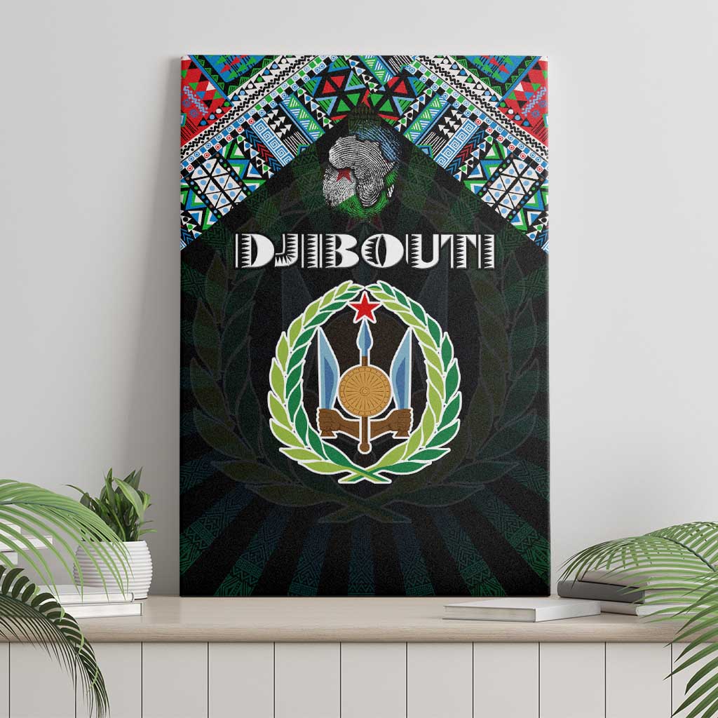 Djibouti Roots Canvas Wall Art African Map in Fingerprint and Tribal Colors