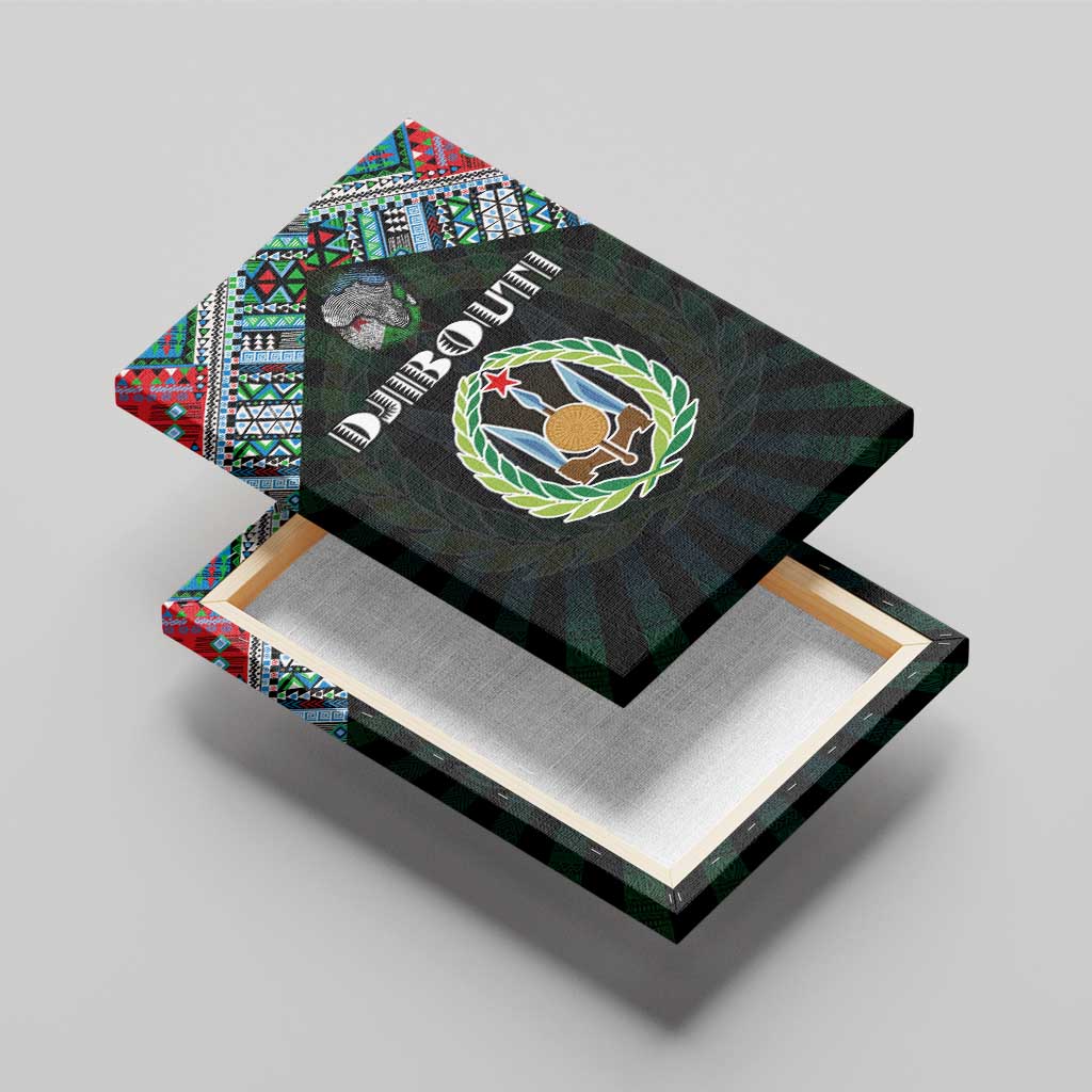 Djibouti Roots Canvas Wall Art African Map in Fingerprint and Tribal Colors