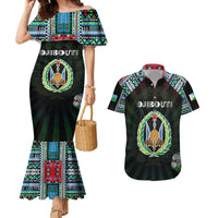 Personalized Djibouti Roots Couples Matching Mermaid Dress and Hawaiian Shirt African Map in Fingerprint and Tribal Colors