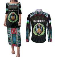 Personalized Djibouti Roots Couples Matching Puletasi and Long Sleeve Button Shirt African Map in Fingerprint and Tribal Colors
