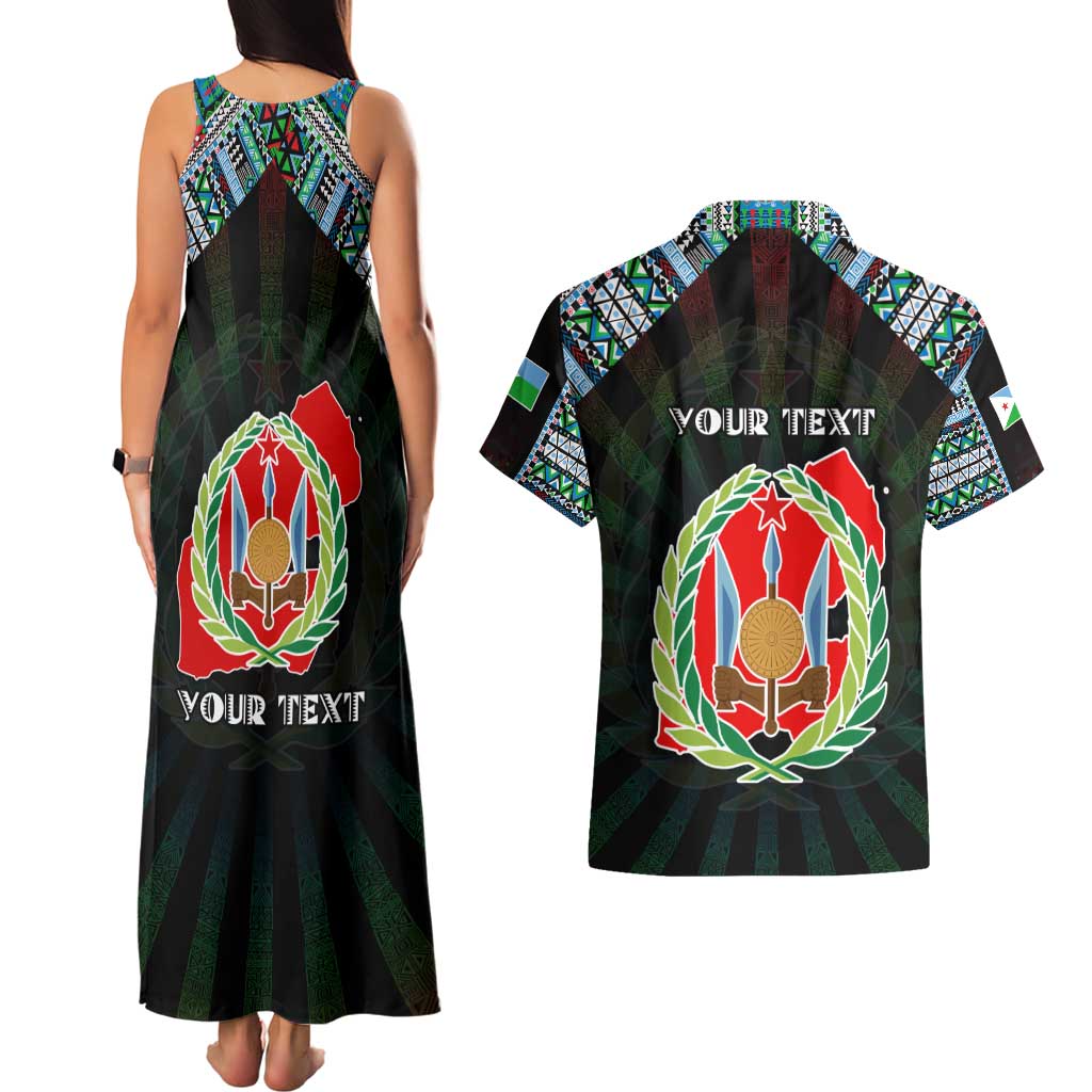 Personalized Djibouti Roots Couples Matching Tank Maxi Dress and Hawaiian Shirt African Map in Fingerprint and Tribal Colors