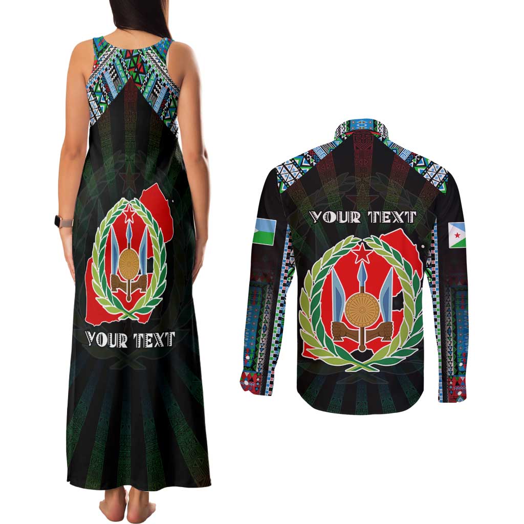 Personalized Djibouti Roots Couples Matching Tank Maxi Dress and Long Sleeve Button Shirt African Map in Fingerprint and Tribal Colors