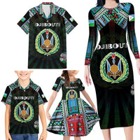 Personalized Djibouti Roots Family Matching Long Sleeve Bodycon Dress and Hawaiian Shirt African Map in Fingerprint and Tribal Colors