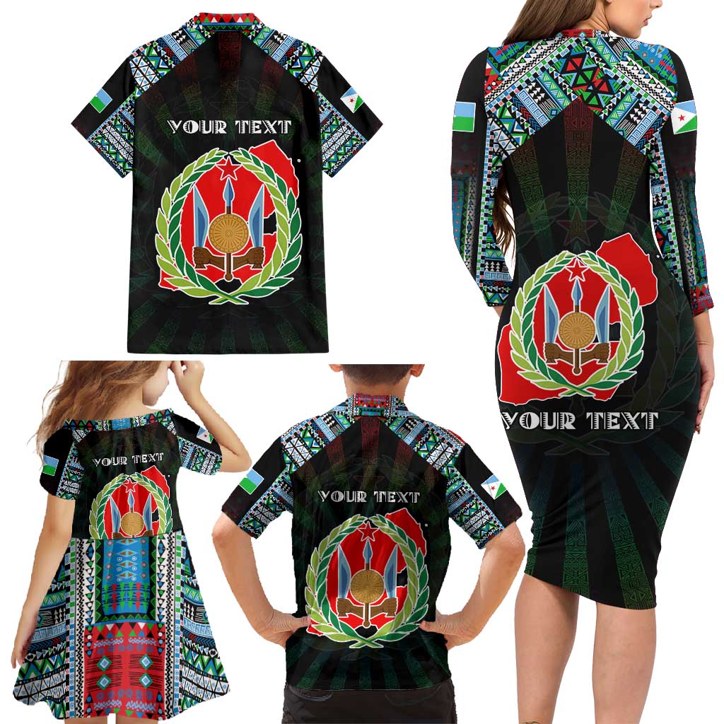 Personalized Djibouti Roots Family Matching Long Sleeve Bodycon Dress and Hawaiian Shirt African Map in Fingerprint and Tribal Colors