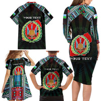 Personalized Djibouti Roots Family Matching Long Sleeve Bodycon Dress and Hawaiian Shirt African Map in Fingerprint and Tribal Colors
