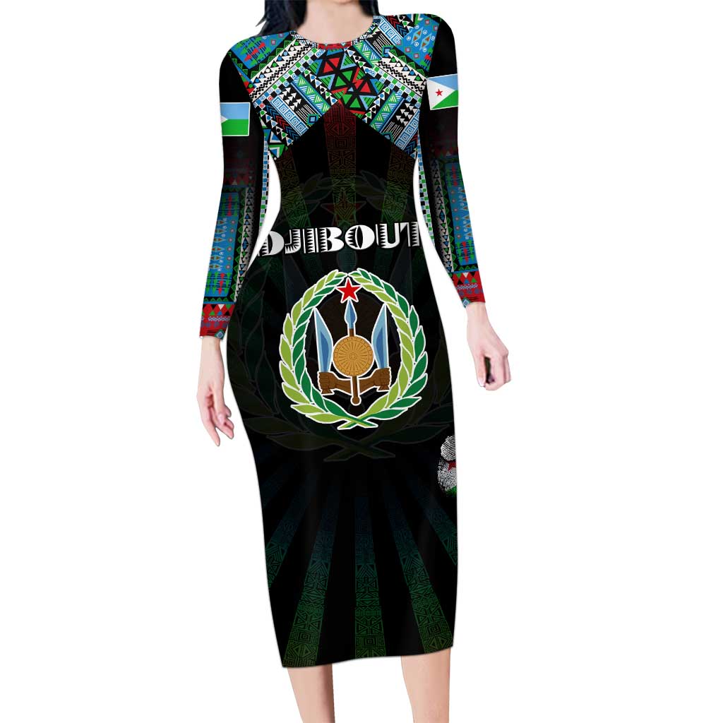 Personalized Djibouti Roots Family Matching Long Sleeve Bodycon Dress and Hawaiian Shirt African Map in Fingerprint and Tribal Colors