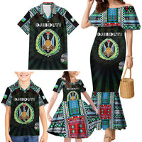 Personalized Djibouti Roots Family Matching Mermaid Dress and Hawaiian Shirt African Map in Fingerprint and Tribal Colors