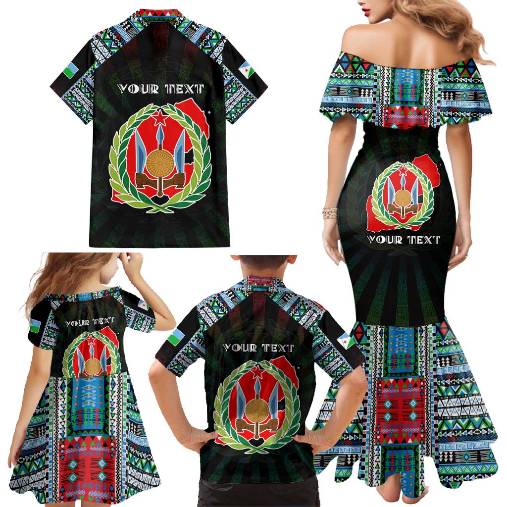 Personalized Djibouti Roots Family Matching Mermaid Dress and Hawaiian Shirt African Map in Fingerprint and Tribal Colors