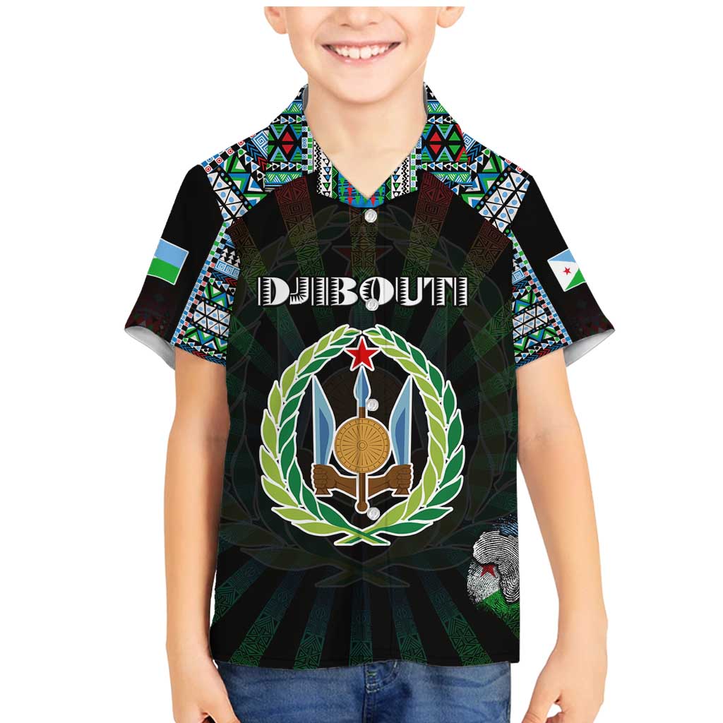 Personalized Djibouti Roots Family Matching Mermaid Dress and Hawaiian Shirt African Map in Fingerprint and Tribal Colors