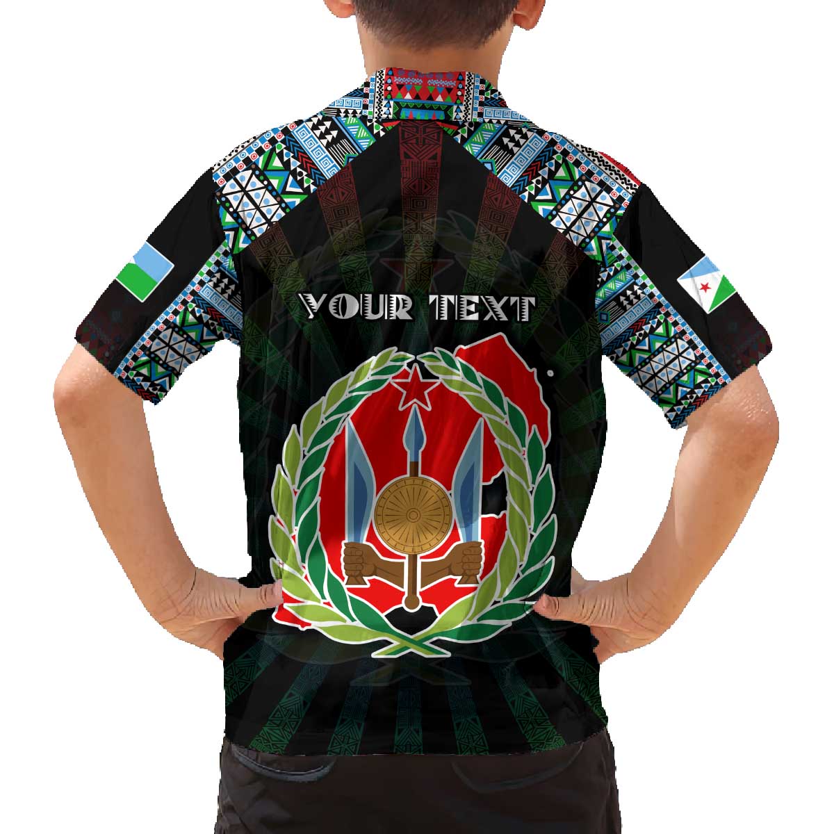 Personalized Djibouti Roots Family Matching Off The Shoulder Long Sleeve Dress and Hawaiian Shirt African Map in Fingerprint and Tribal Colors