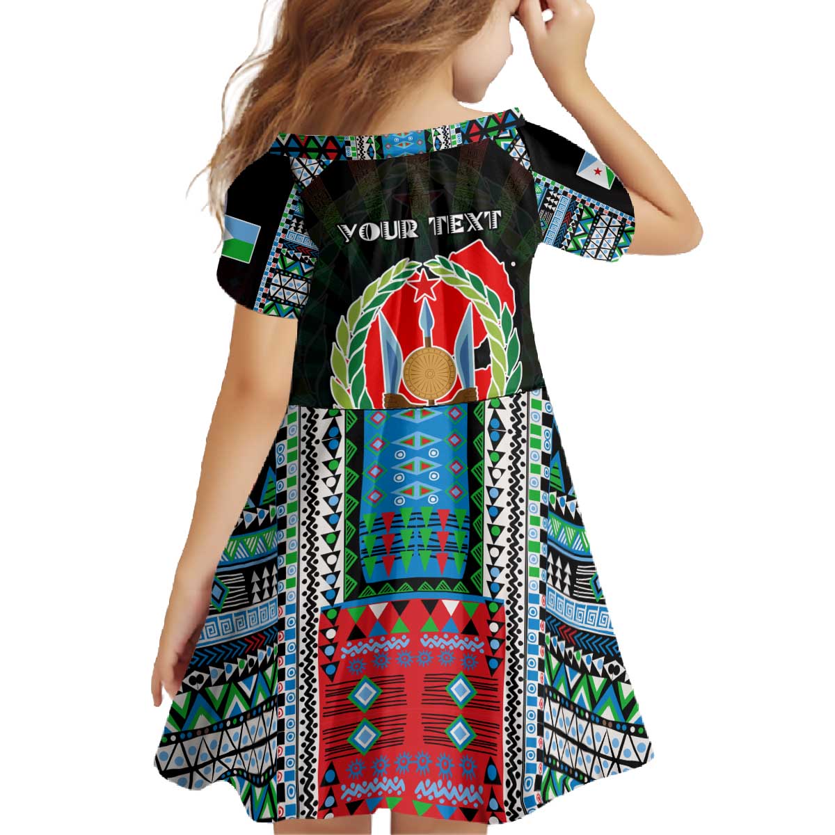 Personalized Djibouti Roots Family Matching Off The Shoulder Long Sleeve Dress and Hawaiian Shirt African Map in Fingerprint and Tribal Colors