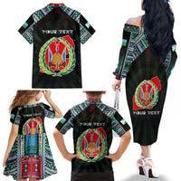 Personalized Djibouti Roots Family Matching Off The Shoulder Long Sleeve Dress and Hawaiian Shirt African Map in Fingerprint and Tribal Colors