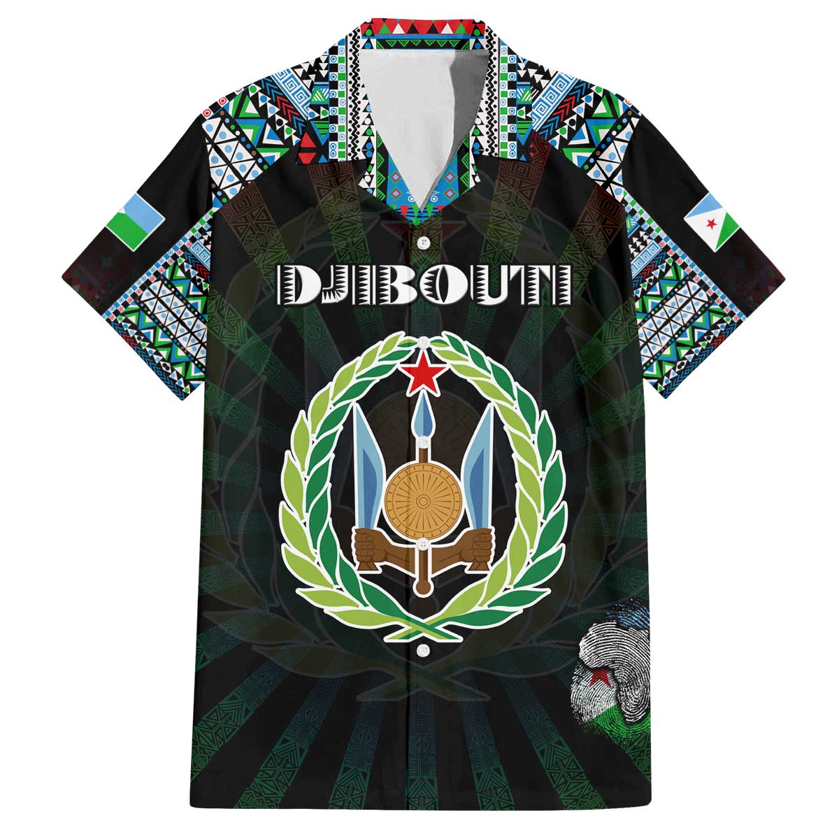 Personalized Djibouti Roots Family Matching Off The Shoulder Long Sleeve Dress and Hawaiian Shirt African Map in Fingerprint and Tribal Colors