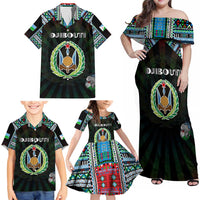 Personalized Djibouti Roots Family Matching Off Shoulder Maxi Dress and Hawaiian Shirt African Map in Fingerprint and Tribal Colors