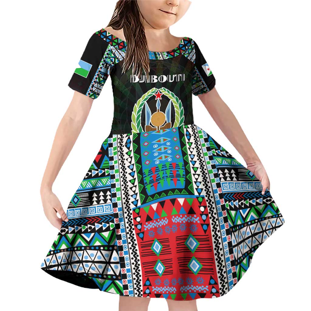 Personalized Djibouti Roots Family Matching Off Shoulder Short Dress and Hawaiian Shirt African Map in Fingerprint and Tribal Colors