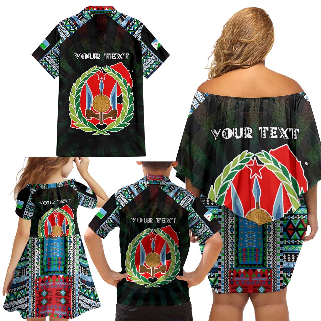 Personalized Djibouti Roots Family Matching Off Shoulder Short Dress and Hawaiian Shirt African Map in Fingerprint and Tribal Colors