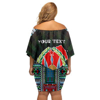 Personalized Djibouti Roots Family Matching Off Shoulder Short Dress and Hawaiian Shirt African Map in Fingerprint and Tribal Colors