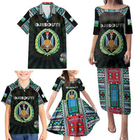 Personalized Djibouti Roots Family Matching Puletasi and Hawaiian Shirt African Map in Fingerprint and Tribal Colors