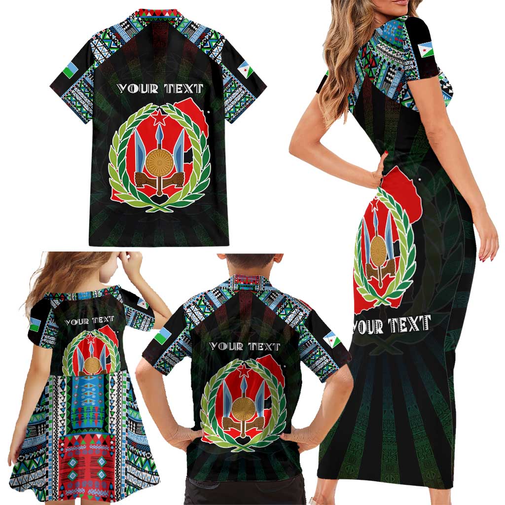 Personalized Djibouti Roots Family Matching Short Sleeve Bodycon Dress and Hawaiian Shirt African Map in Fingerprint and Tribal Colors