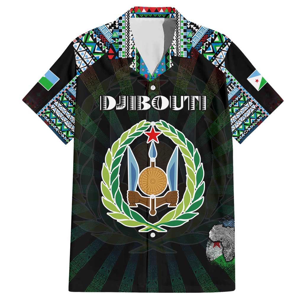 Personalized Djibouti Roots Family Matching Short Sleeve Bodycon Dress and Hawaiian Shirt African Map in Fingerprint and Tribal Colors