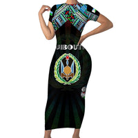 Personalized Djibouti Roots Family Matching Short Sleeve Bodycon Dress and Hawaiian Shirt African Map in Fingerprint and Tribal Colors