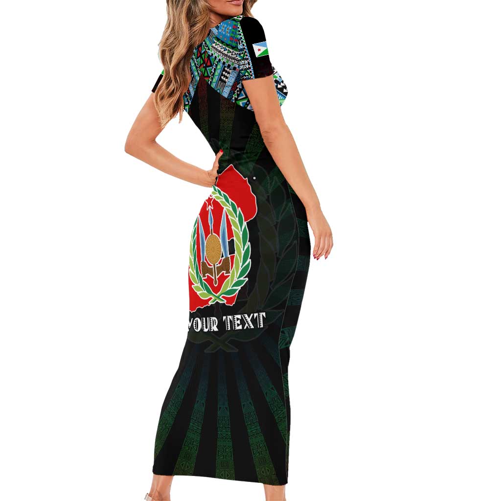 Personalized Djibouti Roots Family Matching Short Sleeve Bodycon Dress and Hawaiian Shirt African Map in Fingerprint and Tribal Colors