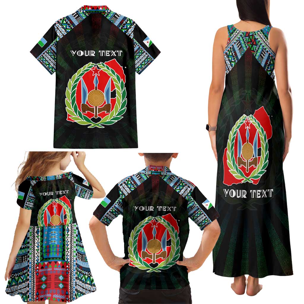 Personalized Djibouti Roots Family Matching Tank Maxi Dress and Hawaiian Shirt African Map in Fingerprint and Tribal Colors